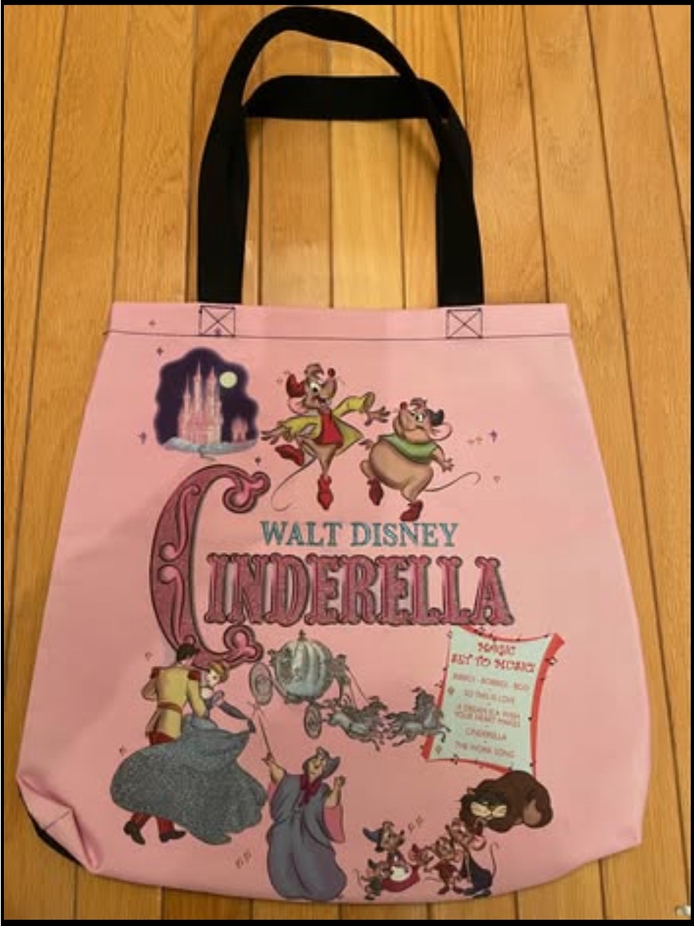 Vintage Disney Pink Cinderella Tote Bag with Black Handles